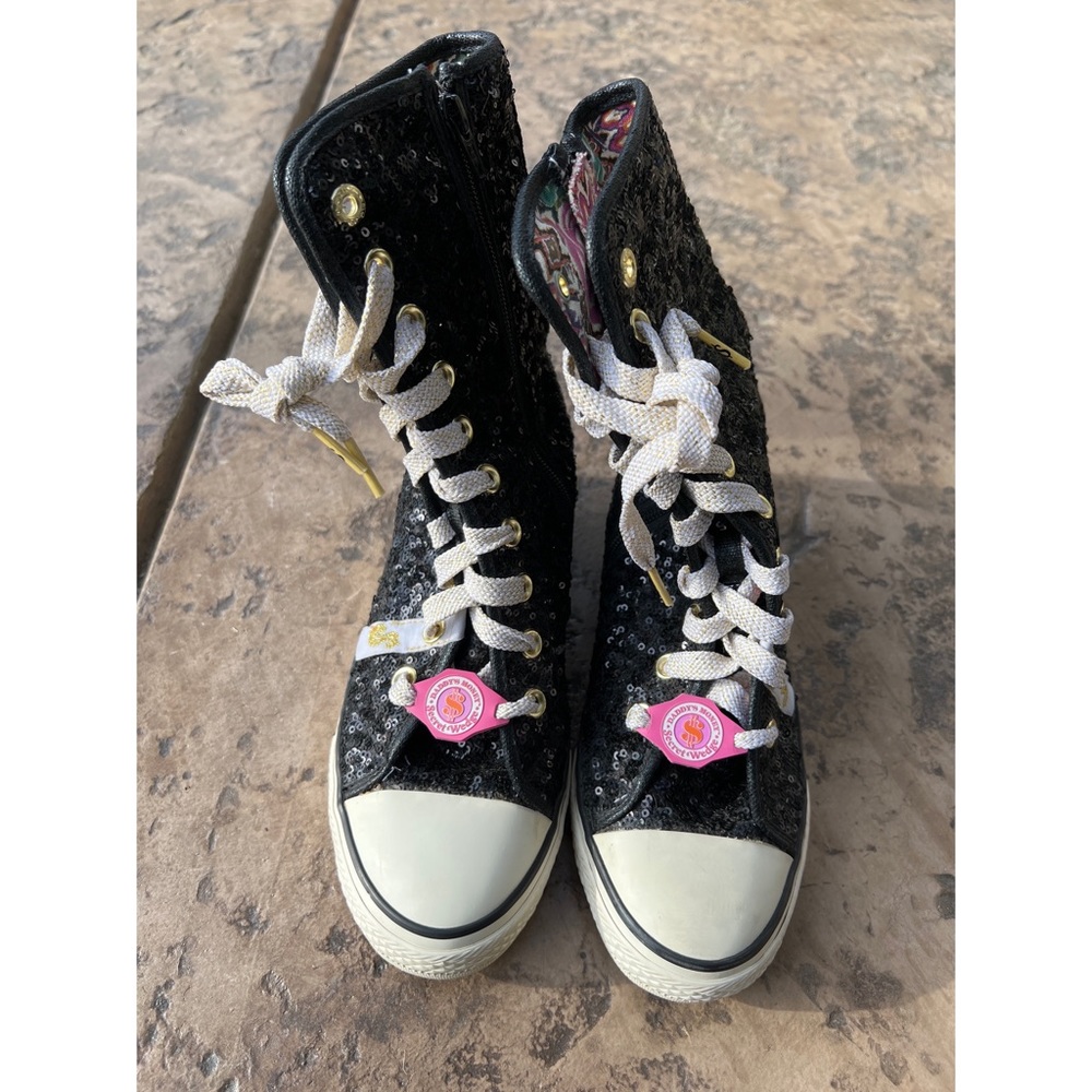 SKETCHERS DADDY’S MONEY black sequins hidden wedge heel - Size 8.5